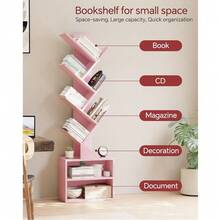 6 Tier Tree Bookshelf, Small Bookcase With Storage Cabinet, Modern Narrow Bookshelves Organizer, Floor Standing Book Shelf For Bedroom/Living Room/Home Office/Corner - 粉色 - 查看 7