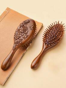 1pc Natural Material Air Cushion Massage Hair Brush, Exquisitely Carved Phoenix, Koi, Orchid, Peony Pattern, Soft Air Cushion Design, Comfortable Scalp Massage, Women Hair Brush, Home Use, Gift - Nhiều màu - Xem 3