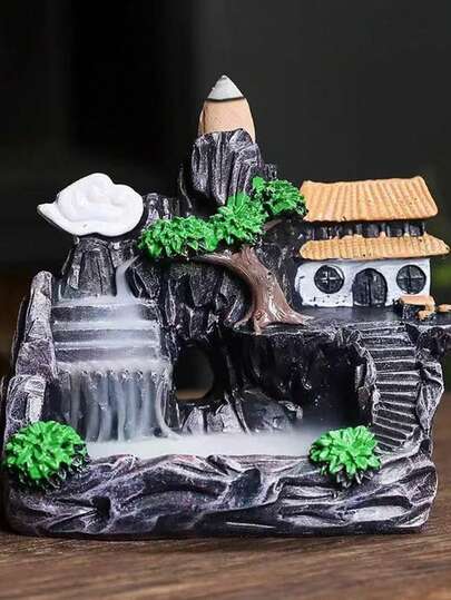 1pc Resin Crafted Waterfall Incense Burner, Reverse Flow Incense Burner, Mountain Tower Incense Holder, Decorative Incense Stand, Room Decor, Dining Table Decor, Creative Home Gift