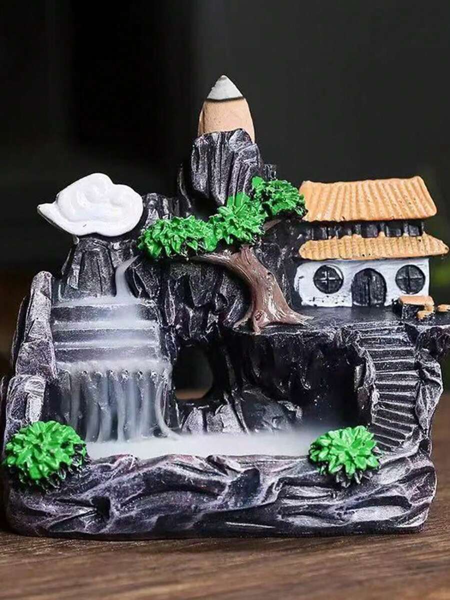 1pc Resin Crafted Waterfall Incense Burner, Reverse Flow Incense Burner, Mountain Tower Incense Holder, Decorative Incense Stand, Room Decor, Dining Table Decor, Creative Home Gift