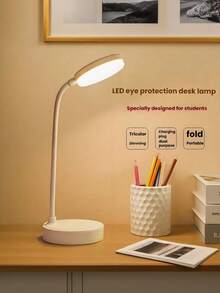 1pc LED Desk Lamp, USB Powered, 3 Dimming Levels, 3 Color Modes, Eye-Caring, 360° Rotation, Suitable For Study Room, Bedroom, Living Room, Office, Learning Or Reading, Office Supplies - White - View 9