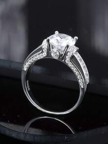 1pc S925 Silver Luxury Wedding Ring, Inlaid With 2 Carat Moissanite, Suitable For Weddings, Engagements, Banquets, Parties, Proposal Gifts, Anniversary Gifts