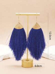 1 par de pendientes de aleación minimalistas de gran tamaño con borlas largas en estilo bohemio en colores caqui, verde, blanco y naranja, hechos a mano, adecuados para uso diario