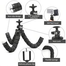 8-Legged Tripod, Universal Slouchy Phone Holder, Portable Camera Tripod With Phone Clip - Black - View 3