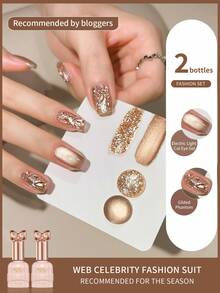 annies 2pcs 10ml Broken Diamonds Gel Brown Cat Eye Magnetic Gel Nail Polish Semi Permanent Glitter Crystal Cat Eye Gel Soak Off UV LED Nail Art Varnish