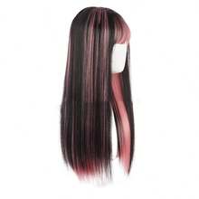 22英寸长黑色与红色混合合成假发角色扮演洛丽塔原宿假发带刘海万圣节日常假发 - 彩色 - 查看 13