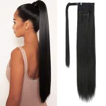 夹式马尾接发环绕式长直马尾发 28 英寸女士合成假发 耐热 - 彩色 - 查看 1