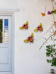 3 piezas/set Decoración de pared de metal con diseño de abeja para jardín, valla, patio o exterior, decoraciones colgantes de abejorros para exteriores