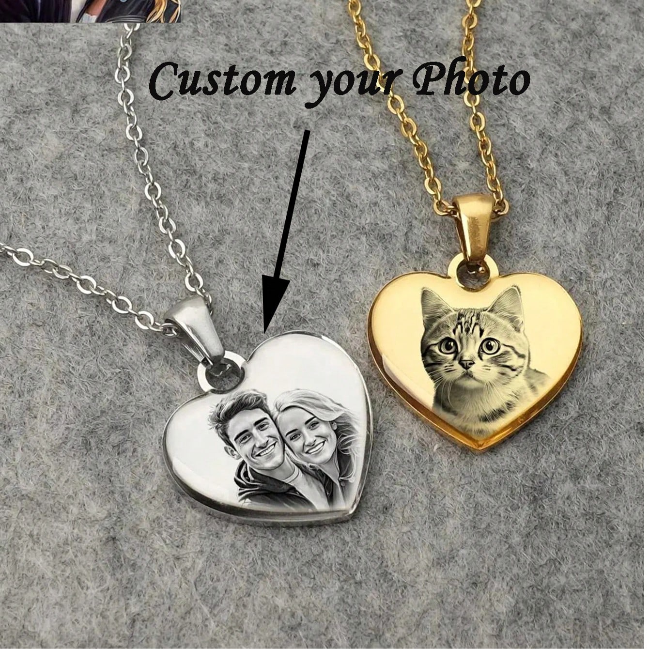 Collar de Corazón con Foto Personalizada, Collar con Foto Grabada Personalizable, Collar con Foto en Forma de Corazón, Regalo para Mamá/Esposa, Cad