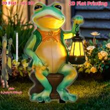 2D Printed 1pc Frog Holding Solar Powered Light 2D Acrylic Outdoor Garden - Cute Frog With Lantern And Bottle Ground , Suitable For Garden, Patio And Yard Decor, 2D Flat - A - View 4
