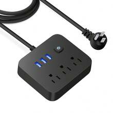 Multi-Hole Socket With Integrated 3 AC Sockets +3 USB Ports (Including 1 Type-C) With 5 Ft Cable - Compact Design With Lightning Protection And Overload Protection - Ideal For Travel/Home/Office/Dorm Use, Ideal For Christmas, New Year, Birthday Gifts - US A Type Plug(110-127V) - View 3