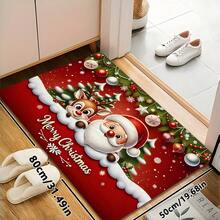 1 pezzo Zerbino con Babbo Natale e Renne, stile cartoni animati classico, in finta lana morbida, lavabile in lavatrice, facile da pulire, adatto per decorazioni natalizie in casa, utilizzabile per ingresso, soggiorno, camera da letto, cucina, bagno, corridoio, interno ed esterno, decorazioni natalizie/decorazioni per la casa