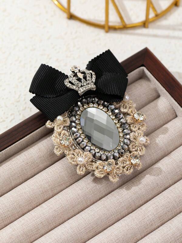 1 pezzo Elegante spilla vintage in stile barocco con fiocco e strass, alla moda, adatta per uso quotidiano, appuntamenti e regali per le donne