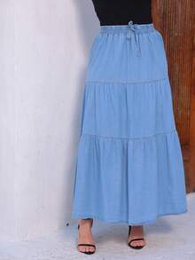 LONG WOMEN'S JEANS SKIRT 3 MARIAS WITH ELASTIC WAISTBAND - Neblina azul - Ver 10