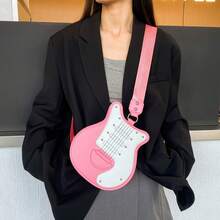 1Pc Y2K Guitar Shaped Bag - Retro Bass Guitar Messenger Bag With Chain Rivet Decor For Music Lovers,Best Valentine Gift For Friends,Best Party Gift - 粉色 - 查看 12