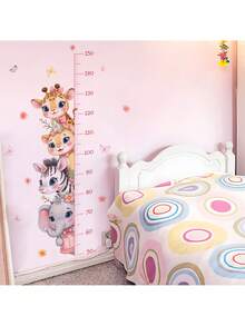 可爱的 4 种动物身高表墙贴，带有长颈鹿狮子斑马大象图案，可移除育儿室贴花，适用于粉色房间婴儿房装饰，易于粘贴，教育成长测量艺术 50-150 厘米和动物贴花和圣诞礼物 - 彩色 - 查看 4