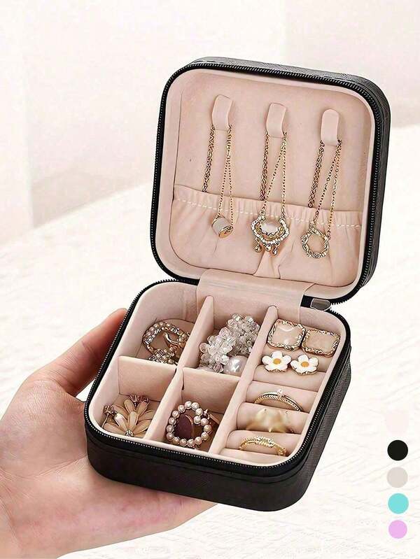 1pc Miniature Jewelry Storage Box, Display Case, Travel Jewelry Organizer Zipper Box For Earrings Necklace Rings, Leather Jewelry Box, Mini Ring And Necklace Storage, Suitable As Valentine's, Christmas, Halloween, New Year Gift For Her, Girl, Girlfriend - Upgraded Version With Anti-Dust And Anti-Oxidation Function, Compact & Portable Accessory Box For Lipstick, Watch