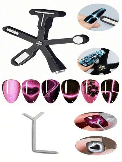 6-In-1 Multi-Functional Cat's Eye Magnet /LED Gel High-Quality Nail Magnet Board, Suitable For Cat's Eye Gel Polishing Magnet Tools, Nail Magnets, Powerful Nail Stands, Nail Color Card Books, Cat's Eye Polishing Magnets, Gel Magnet Nail Art, Nail Accessories, Salon Nail Art Tools