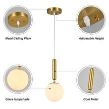 YQYYFC Modern Hanging Light Fixture Pendant Lighting For Kitchen Island Mid Century Gold Pendant Lights With Globe Milky White Glass Pendant Light For Bedroom Bathroom Entryway - 金色 - 查看 6