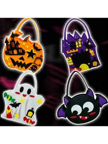 1/2/4pcs多款糖果袋手提袋手工南瓜袋乞讨糖果袋手提袋南瓜蜘蛛网糖果DIY手工糖果袋材料袋 - 彩色 - 查看 1