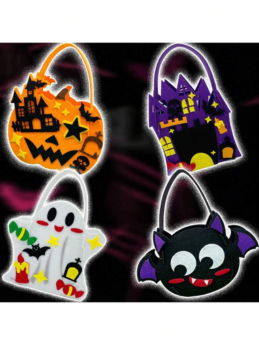 1/2/4pcs多款糖果袋手提袋手工南瓜袋乞讨糖果袋手提袋南瓜蜘蛛网糖果DIY手工糖果袋材料袋 - 彩色 - 查看 1