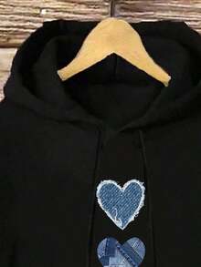Casual Minimalist Printed Drawstring Hooded Loose Fit Thick Sweatshirt, Leopard Print Pattern, For Women, Autumn/Winter - Black 2 - 查看 5