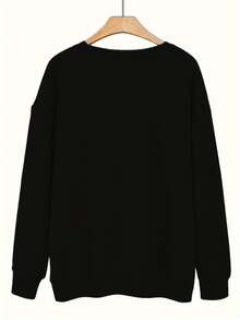 [New Product Recommendation]Friendly Pattern Printed Sweater, Women's Casual Long Sleeve Round Neck Autumn Winter Style, Machine Washable, Lightweight And Versatile, Women's Cheerleading Outfit, Comfortable Cotton Round Neck Sweatshirt, Suitable For Sports And Commuting - 黑色 - 查看 3
