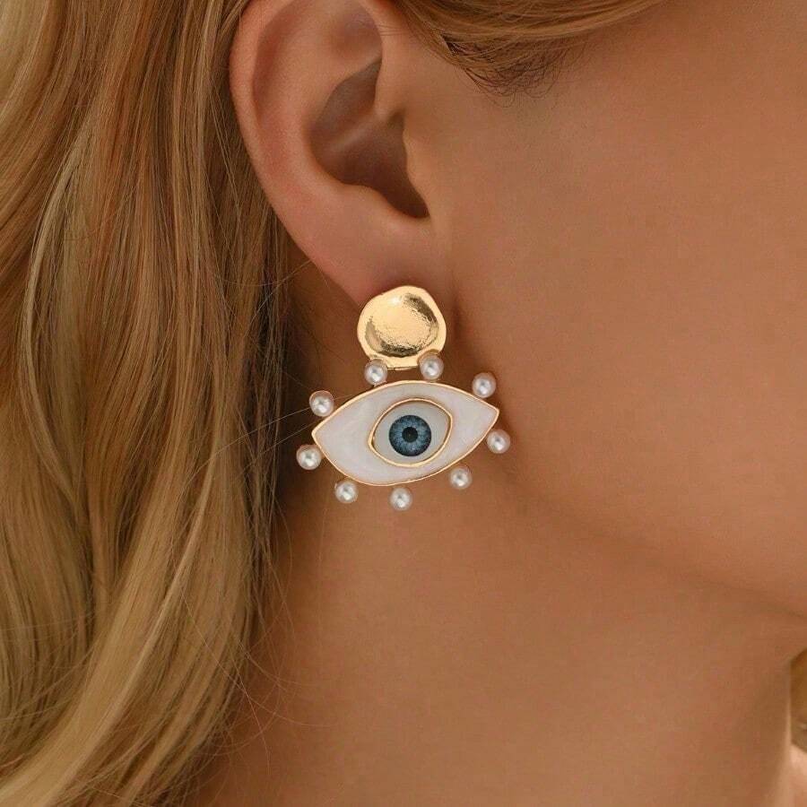 1 Pair Of Fashionable, Creative And Individual Eye-Shaped Earrings, Suitable For Women's Daily Use, Party, Wear And Holiday Gifts - Nhiều màu - Xem 1
