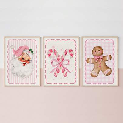 3pcs Pink Christmas Wall Art Picture Gingerbread House Gingerbread Santa Claus Canvas Print Paintings|Festive Decor For Bedroom, Living Room Or Office Home Decor, Cute Xmas Poster, Christmas Gift For Her, Unframed Halloween Decor Christmas Decoration Thanksgiving Wedding Birthday Decorations For Gifts Party Supplies Halloween Ornaments Christmas Decoration Christmas Tree Gift Decor Thanksgiving Wedding Birthday Decorations For Gifts Party Supplies Halloween Decor Halloween Ornaments