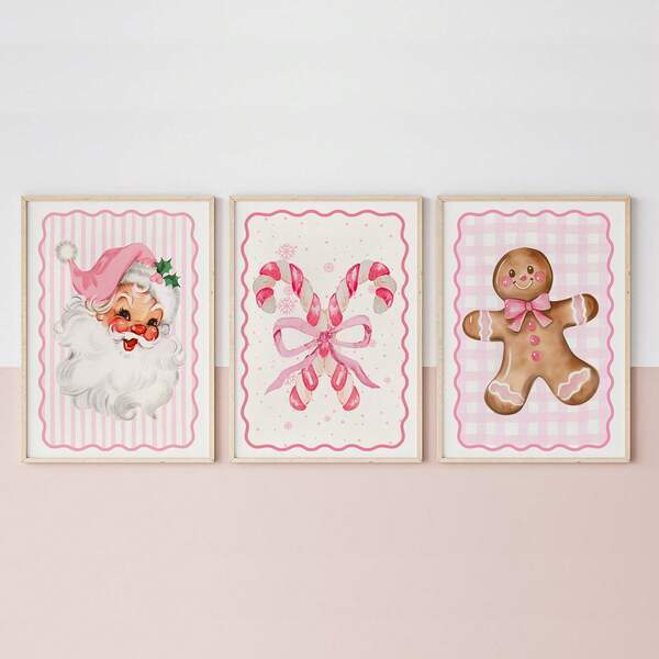 3pcs Pink Christmas Wall Art Picture Gingerbread House Gingerbread Santa Claus Canvas Print Paintings|Festive Decor For Bedroom, Living Room Or Office Home Decor, Cute Xmas Poster, Christmas Gift For Her, Unframed Halloween Decor Christmas Decoration Thanksgiving Wedding Birthday Decorations For Gifts Party Supplies Halloween Ornaments Christmas Decoration Christmas Tree Gift Decor Thanksgiving Wedding Birthday Decorations For Gifts Party Supplies Halloween Decor Halloween Ornaments