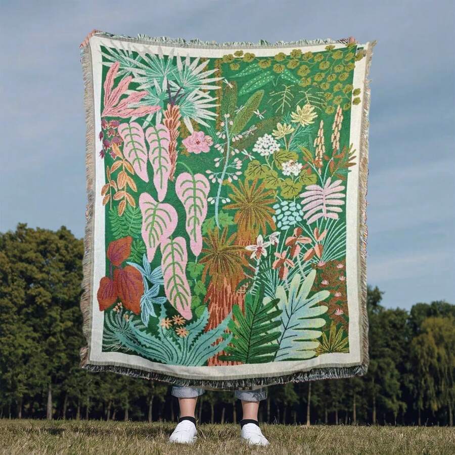 Outdoor Blanket With Tropical Rainforest Landscape, Bohemian Woven Throw Blanket - Picnic Blanket, Camping Blanket, Sofa Blanket, Nap Blanket, Air Conditioning Blanket, Wall Hanging, Thick & Soft, Non-Fading & Pilling, Suitable For Home Decor And Outdoor Use