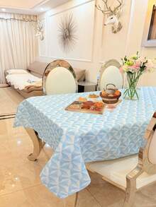 1 Stück rechteckige hellblaue Diamantmuster Tischdecke - elegante und modische bedruckte, wasserabweisende und fleckenfeste Polyester Tischdecke, geeignet für Zuhause, Café, Bar, Outdoor-Picknick, Feiern, Hippie-Atmosphäre und Dekoration zum ersten Mal um die Sonne