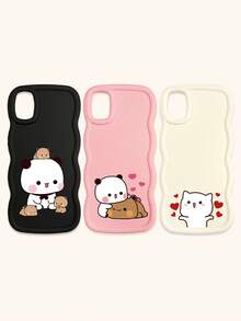 Cute Panda Novelty 3pcs Dopamine Themed Phone Cases, Cute Cartoon Panda, Bear, Cat Print Phone Case Set, New Wavy Macaron Design Phone Covers, Phone Protective Cases Compatible With IPhone Spring Gift,International Version, Not The Domestic Version - Multicolor - View 23