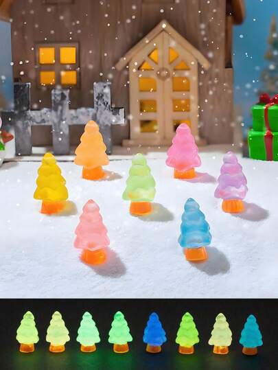 10/20 件发光迷你树脂圣诞树，夜光微型小树雕像，适用于圣诞装饰、DIY 仙女花园、玻璃容器、盆栽植物装饰、微景观工艺、花园装饰、汽车内饰配件、主题派对、完美的生日礼物（颜色随机）