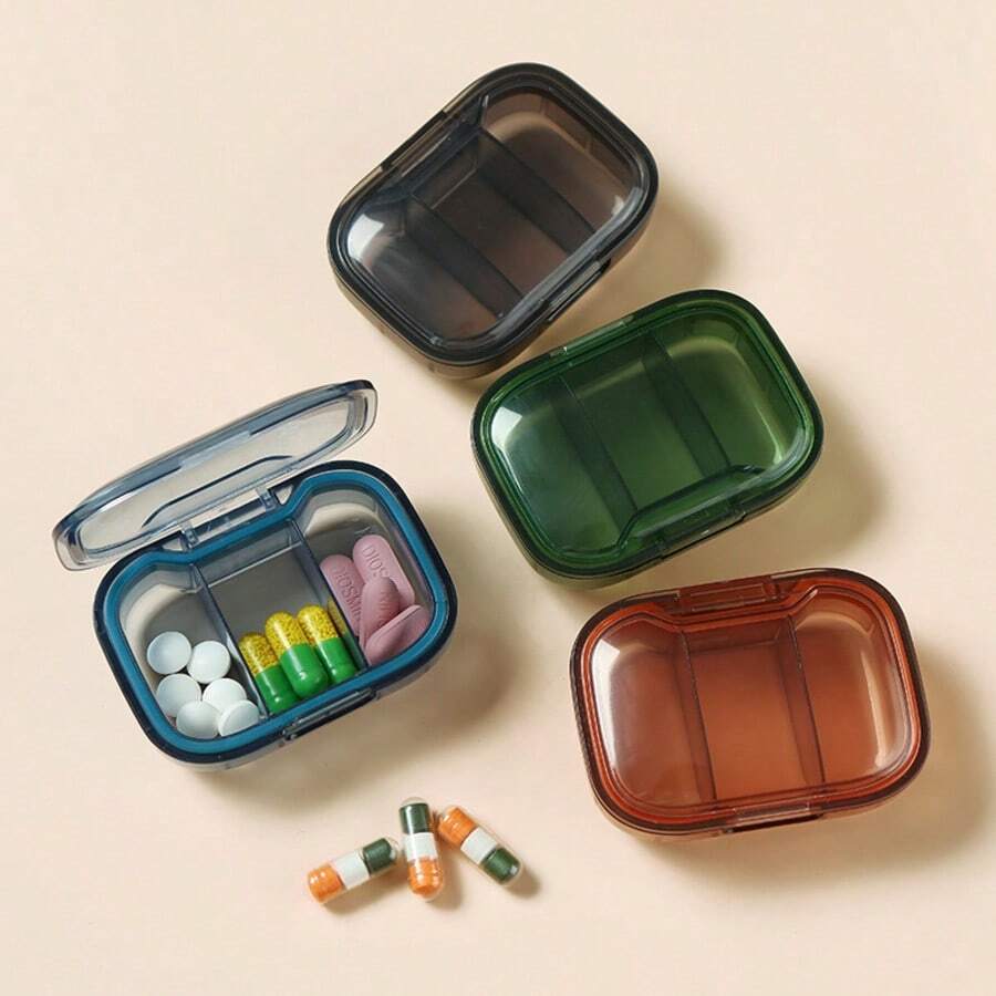 Compact 3 Compartment Pill Organizer Box - Portable, Dust-Proof Lidded Medication Storage Box For Daily And Weekly Use