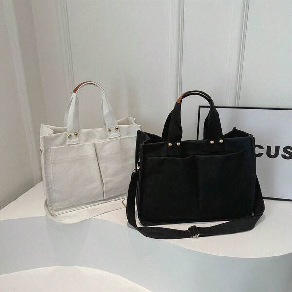 هدية عيد الميلاد والهالوين، حقيبة كتف متعددة الأغراض بتقسيمات للأم والطفل، حقيبة كانفاس كاجوال كبيرة السعة ذات جيبين، حقيبة كتف جديدة للطالبات والنساء