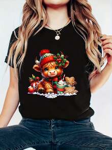 Camiseta de Navidad Probablemente Llamada Santa Bruh Xmas Familia Hombres Mujeres Niños - Camiseta impresa con letras de Feliz Navidad y copos de nieve, 100% algodón, top de otoño de Navidad para mujeres - Café integral - Ver 1