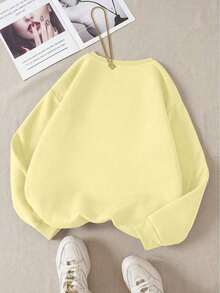 LCWomen's Drop Shoulder Long Sleeve Sweatshirt,Long Sleeve Tops Graduation,Back To School Outfits,Graduation,Teacher Outfits Women,Back To School Pullover Fall OutfitCasual Daily Wear - 黃色 - 查看 2