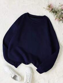 LCWomen's Drop Shoulder Long Sleeve Sweatshirt,Long Sleeve Tops Graduation,Back To School Outfits,Graduation,Teacher Outfits Women,Back To School Pullover Fall OutfitCasual Daily Wear - 藏蓝色 - 查看 1
