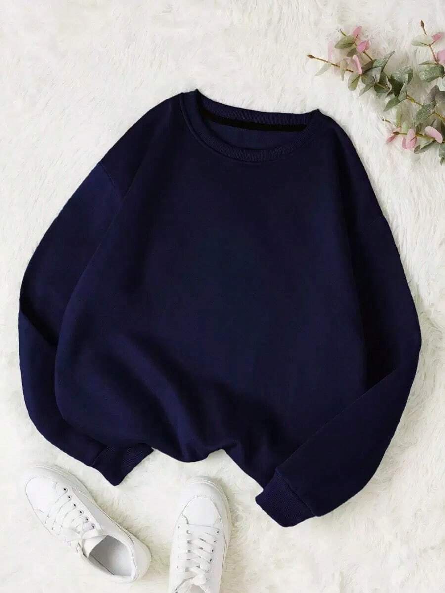 LCWomen's Drop Shoulder Long Sleeve Sweatshirt,Long Sleeve Tops Graduation,Back To School Outfits,Graduation,Teacher Outfits Women,Back To School Pullover Fall OutfitCasual Daily Wear - 藏蓝色 - 查看 1