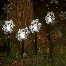 1 Confezione 4 LED Renne, Campanelle, Fiocchi di Neve, Pentagramma Luci da Percorso Natalizie Impermeabili Alimentate a Energia Solare Lampada da Paesaggio Adatta per Casa, Giardino, Patio, Passaggio, Vialetto, Prato, Decorazione Natalizia per Feste all'Aperto