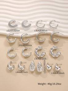 18-6 件优雅朋克 CCB 水滴、不对称三角形环状耳环套装、复古简约扭曲、几何折痕树脂耳环、时尚女性日常、派对、宴会和约会多功能珠宝 - 銀色 - 查看 9