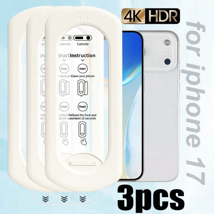 3 Stück Bildschirmschutz für iPhone 17, 17 Pro, 17 Air, 17 Pro Max, Vollflächenabdeckung, HD-Klar, kratzfest, fingerabdruckfest, staubfrei, unterstützt Fingerabdruck- und Gesichtserkennung zum Entsperren