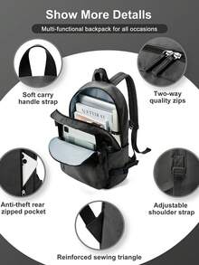 Large Capacity Leisure Backpack Water Resistant 14 Inch Laptop Bag Multi Compartment Lightweight College Student Bookbag For School Travel Daily Use - Multicolor - View 3