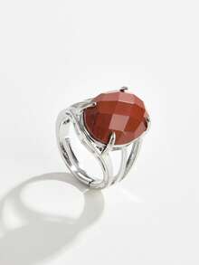 1pc Natural Crystal & Stone Cut-Out Adjustable Ring, Suitable For Daily Wear By Men And Women - Multicolor - View 13