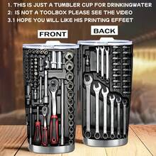 1 Piece 20oz Stainless Steel Car Cup, Toolbox Hardware Printed Design, Double Wall Vacuum Insulated Travel Coffee Cup With Lid, Parents And Friends - 1個 - 查看 2