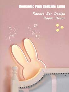 Nordischer Stil süßer Hase-Ohren Nachtlicht, LED Softlicht Schlafzimmer Nachttischlampe, dimmbar per Knopfdruck, verspieltes Design, gemütliche Tischdekoration für Kinderzimmer, Steckdosenlampe, Innenraum Stimmungslicht - 1 Stück