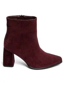 Women's Square Heel Suede Ankle Boots - Fashionable And Comfortable - Burgundy - View 3