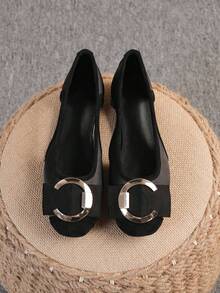 Women's Ballet Flats, Fashionable Square Toe Slip-On Soft Bottom Shoes, Versatile Flat Shoes, Black Hollow Flat Bowknot Loafers, Size Run Large, Plus Size 35-43