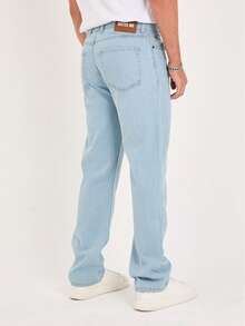 Men's Casual Washed Straight-Leg Jeans - Baby Blue - View 3
